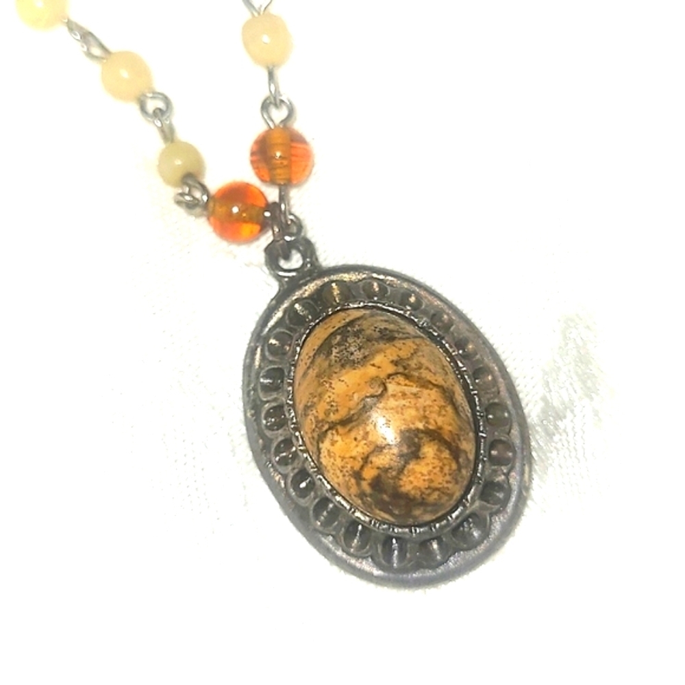 16" necklace Picture Jasper cabachon pendent wire wrapped beads inspire create